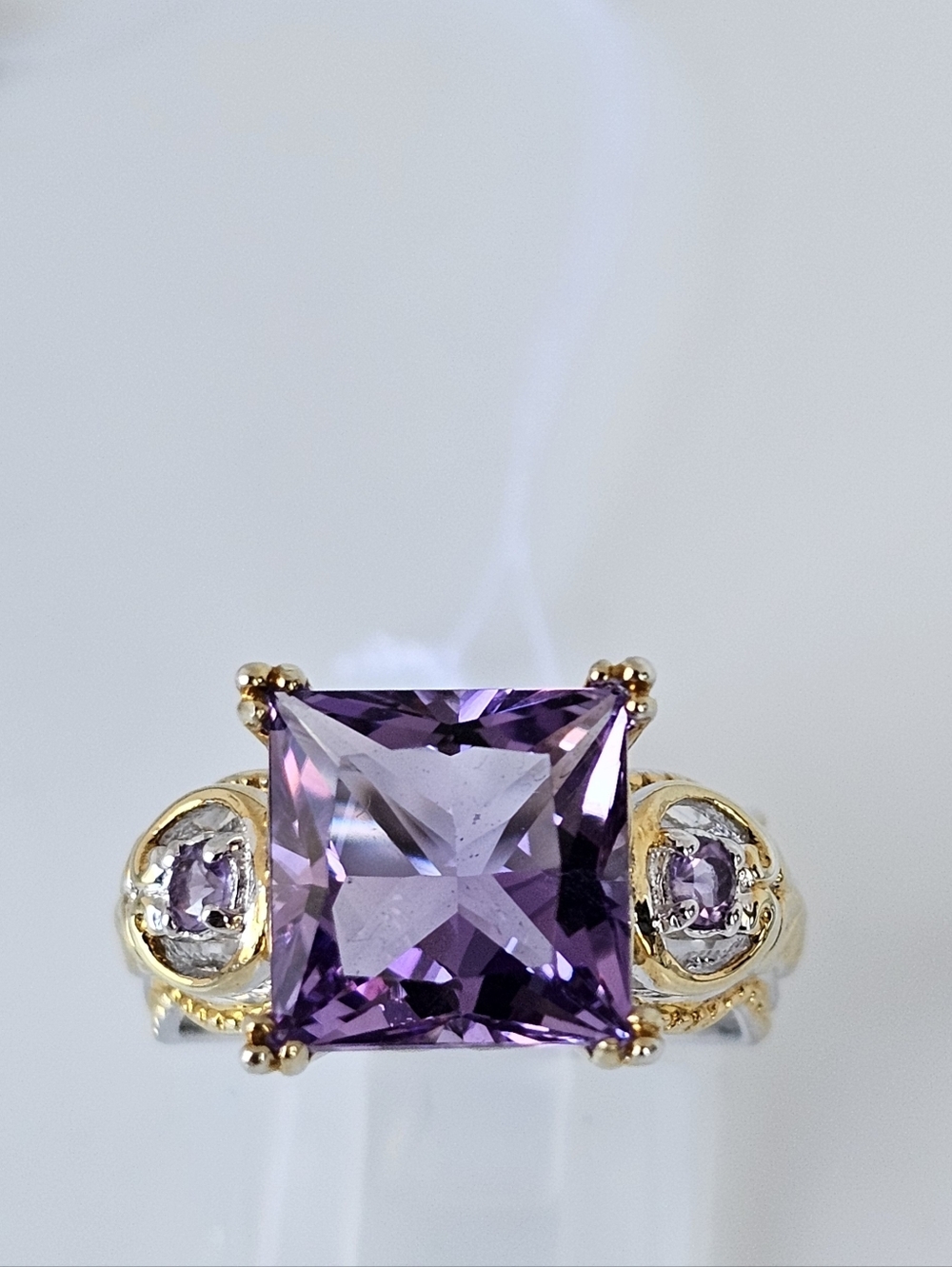 Gems En Vogue Amethyst Ring & Earrings Palladium Sterling Silver 18k Size 7! NWT - Picture 3 of 8